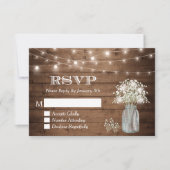 Gipskraut Mason Jar String Lights Wedding RSVP Karte (Vorderseite)
