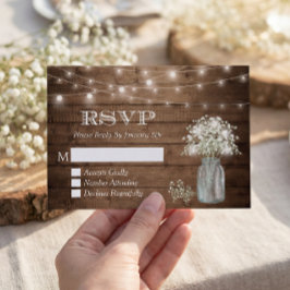 Gipskraut Mason Jar String Lights Wedding RSVP Karte