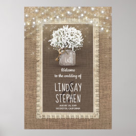 Gipskraut Mason Jar und Burlap Wedding Willkommen Poster