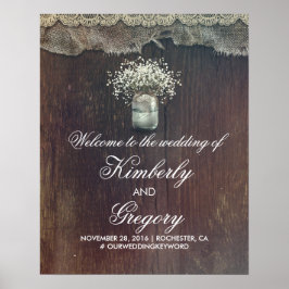 Gipskraut Mason Jar Wedding Begrüßungszeichen Poster