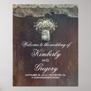 Gipskraut Mason Jar Wedding Begrüßungszeichen Poster