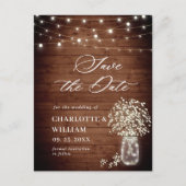 Gipskraut Mason Jar Wedding Save the Date Postkarte (Vorderseite)