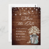 Gipskraut Mason Jar Wedding Save the Date Postkarte (Vorne/Hinten)