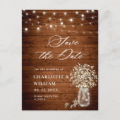 Gipskraut Mason Jar Wedding Save the Date Postkarte (Vorderseite)