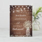 Gipskraut Mason Jar wirst du meine Bridesmaid sein Einladung (Stehend Vorderseite)