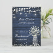 Gipskraut Mason Jar wirst du meine Bridesmaid sein Einladung (Stehend Vorderseite)