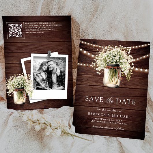 Gipskraut Mason Jar Wood QR Code Hochzeitsstift Fo Save The Date