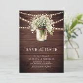 Gipskraut Mason Jar Wood QR Code Hochzeitsstift Fo Save The Date (Stehend Vorderseite)