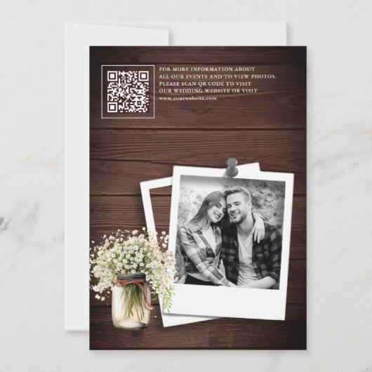 Gipskraut Mason Jar Wood QR Code Hochzeitsstift Fo Save The Date (Rückseite)