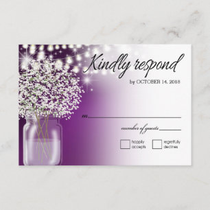 Gipskraut-Maurer-Glas-Schnur beleuchtet das lila RSVP Karte