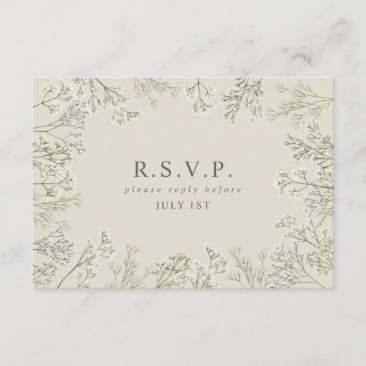 Gipskraut Monogram Wedding RSVP Begleitkarte (Vorderseite)