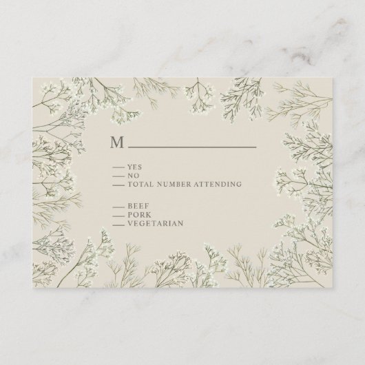 Gipskraut Monogram Wedding RSVP Begleitkarte (Rückseite)