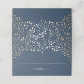 Gipskraut Navy Blue and Gold Wedding Platzkarte (Außenseite Aufgefaltet)