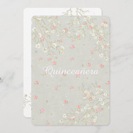 Gipskraut Pink Floral Weibchen Quinceanera Einladung (Vorne/Hinten)