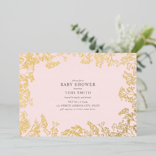 Gipskraut Pink Girl Babydusche Folieneinladung (Stehend vorne)