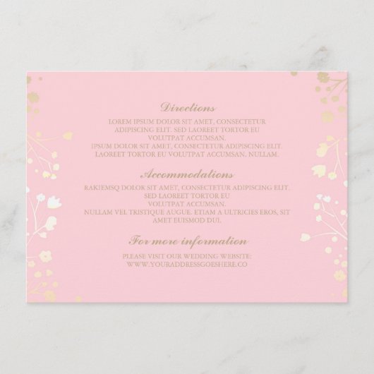 Gipskraut Rosa Hochzeitsdetails - Informationen Begleitkarte (Vorderseite)