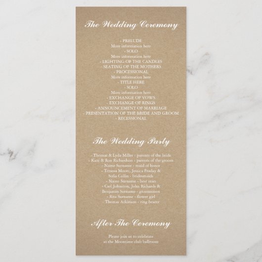 Gipskraut Rose Gold und Kraft Hochzeitsprogramme Programm (Rückseite)