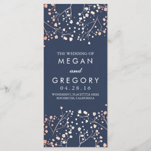 Gipskraut Rose Gold und Navy Hochzeitsprogramme Programm