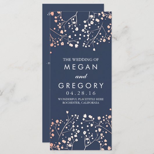 Gipskraut Rose Gold und Navy Hochzeitsprogramme Programm (Vorne/Hinten)