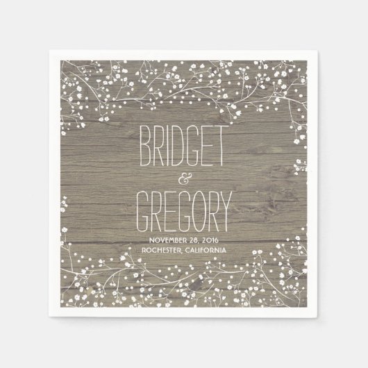 Gipskraut Rustic Barn Wood Wedding Serviette (Vorderseite)