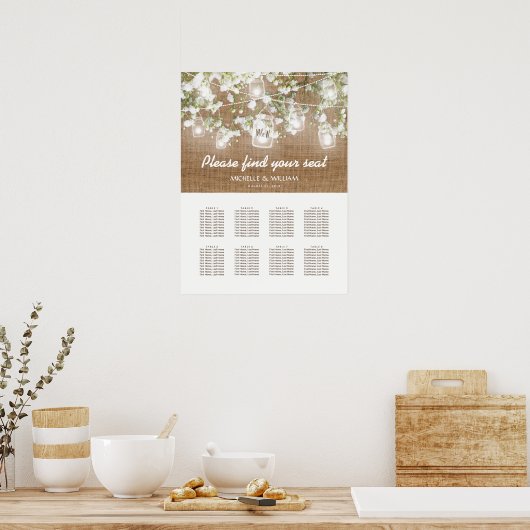 Gipskraut Rustic Burlap Hochzeitstabelle Poster (Küche)