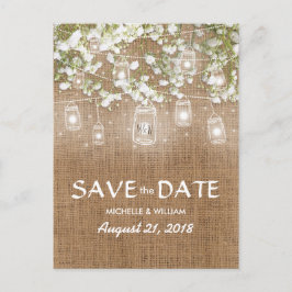 Gipskraut Rustic Burlap Save the Date Ankündigungspostkarte