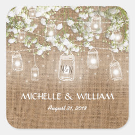 Gipskraut Rustic Burlap Wedding Quadratischer Aufkleber
