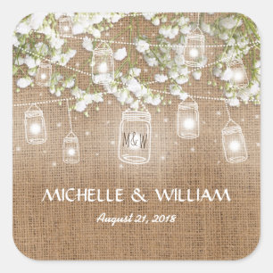 Gipskraut Rustic Burlap Wedding Quadratischer Aufkleber