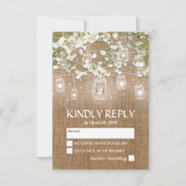 Gipskraut Rustic Burlap Wedding RSVP Karte