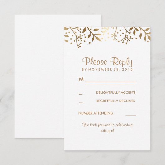Gipskraut Rustic Gold White Wedding RSVP Karten (Vorne/Hinten)