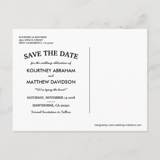 Gipskraut Rustic Mason Jar Save the Date Ankündigungspostkarte (Rückseite)