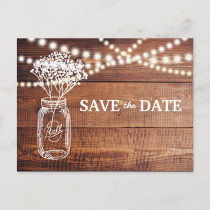 Gipskraut Rustic Mason Jar Save the Date Ankündigungspostkarte