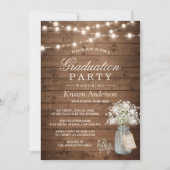 Gipskraut Rustic String Light Graduation Party Einladung (Vorderseite)