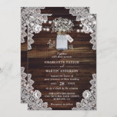 Gipskraut Rustic Wood Mason Jar Wedding Einladung (Vorne/Hinten)