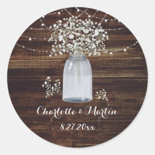 Gipskraut Rustic Wood Mason Jar Wedding Runder Aufkleber