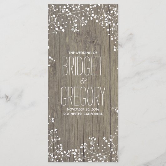 Gipskraut Rustic Wood Wedding Programme (Vorderseite)