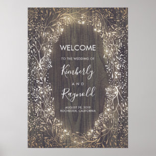 Gipskraut Rustikale Blumenhochzeit Begrüßungszeich Poster