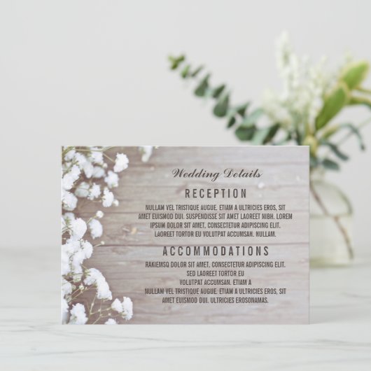 Gipskraut Rustikale Hochzeiten Details / Informati Begleitkarte (Stehend Vorderseite)