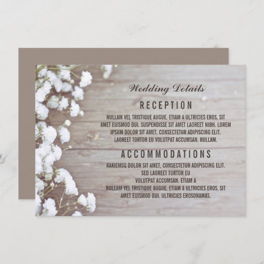 Gipskraut Rustikale Hochzeiten Details / Informati Begleitkarte (Vorne/Hinten)