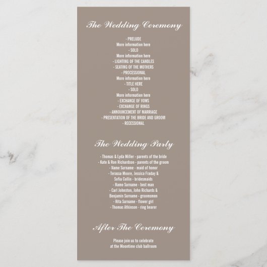 Gipskraut Rustikale Hochzeitsprogramme Programm (Rückseite)