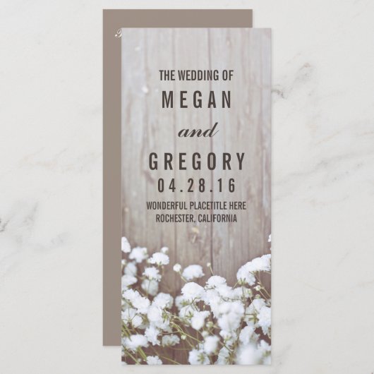 Gipskraut Rustikale Hochzeitsprogramme Programm (Vorne/Hinten)