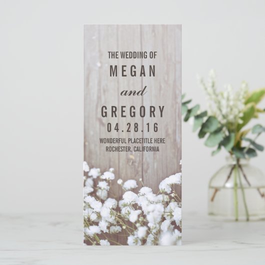Gipskraut Rustikale Hochzeitsprogramme Programm (Stehend Vorderseite)