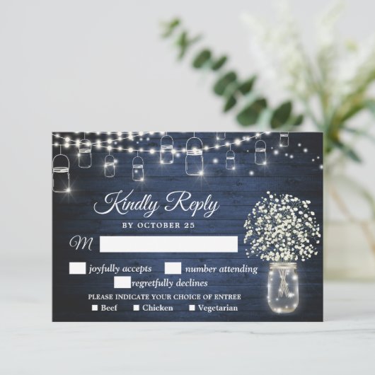 Gipskraut Rustikale RSVP-Karte mit Wahlmöglichkeit RSVP Karte (Stehend Vorderseite)