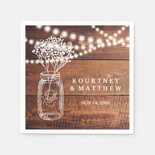 Gipskraut Rustikales Land | Mason Jar Wedding Serviette (Vorderseite)