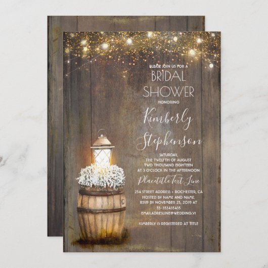 Gipskraut Rustikales Lanterschiff Brautparty Einladung (Vorne/Hinten)