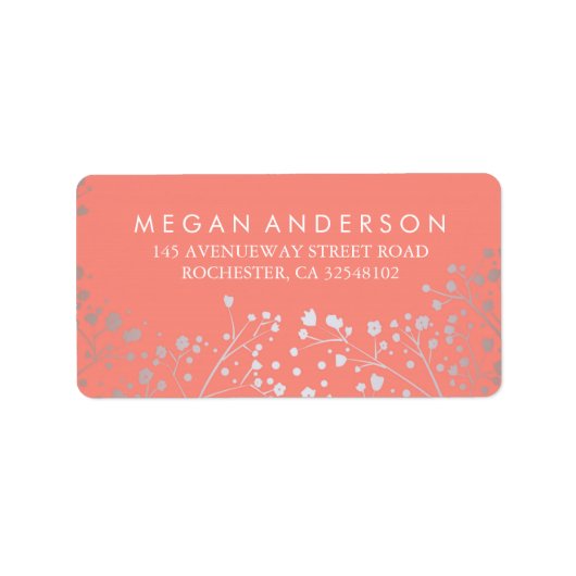 Gipskraut Silver and Coral Wedding Adressaufkleber (Vorne)