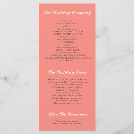 Gipskraut Silver Coral Hochzeitsprogramme Programm (Rückseite)