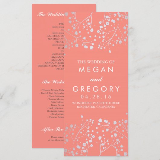 Gipskraut Silver Coral Hochzeitsprogramme Programm (Vorne/Hinten)
