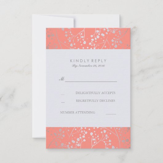 Gipskraut Silver Coral Wedding RSVP Cards Karte (Vorderseite)