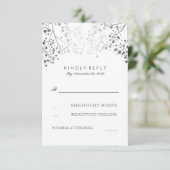 Gipskraut Silver Floral Wedding RSVP Cards Karte (Stehend Vorderseite)